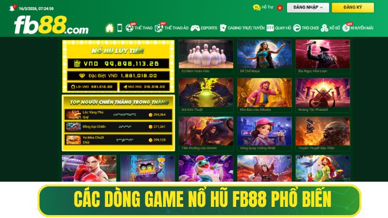 Các Dòng Game Nổ Hũ FB88 Phổ Biến